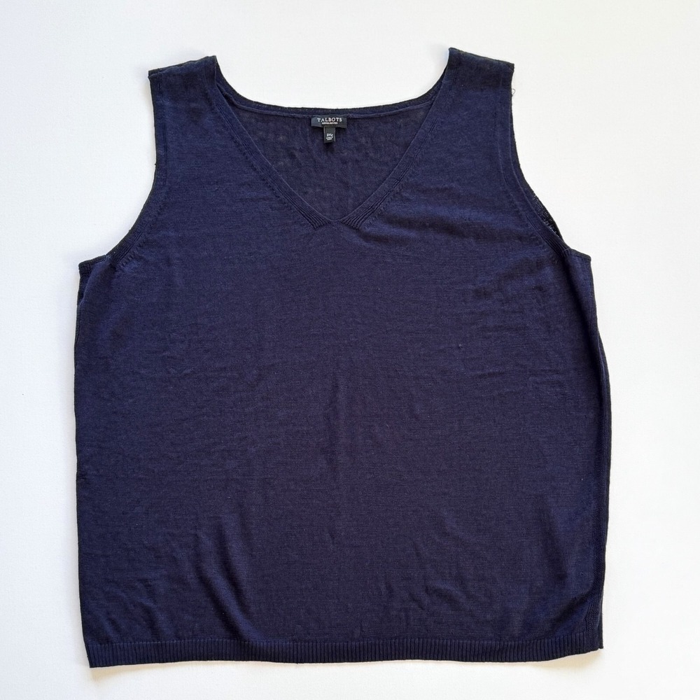 Talbots Top Vest Womens Plus 2XP Blue 100% Linen Knit Sleeveless Classic Casual